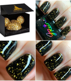 JReine - 50th Magic Collection -Bejeweled - Black Gold Flake Nail Polish